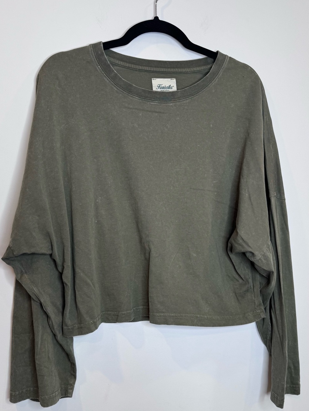 Kuwalla relaxed fit Olive Cropped Long-Sleeve Top sz XS S